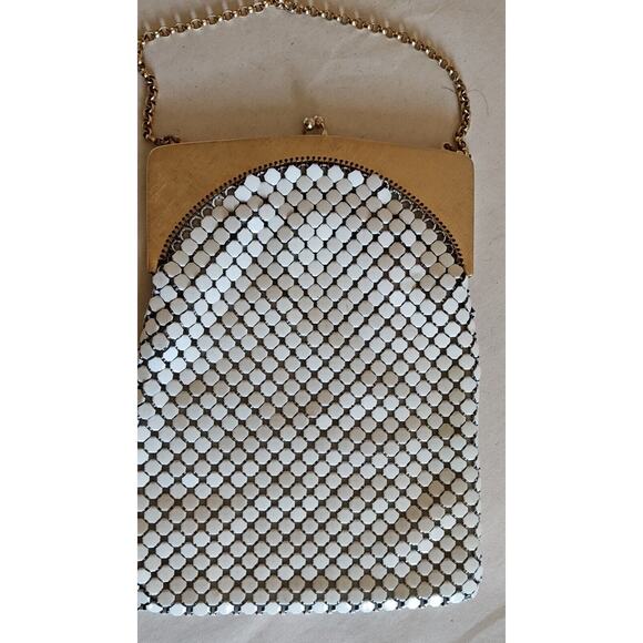 VTG Whiting And Davis White Metal Mesh Bag Kiss Lock Lined Chain Cross Body - Picture 5 of 9
